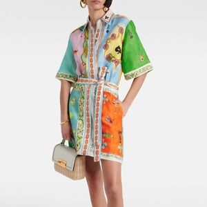 Multicolor Printed Belted Mini Shirt Dress